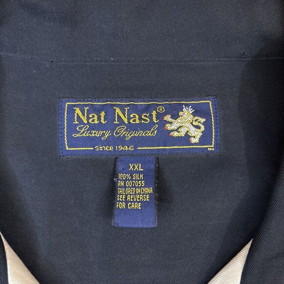 Nat Nast Silk Shirt XXL 2XL Black Beige Tony Soprano Bowling Shirt - Picture 4 of 8
